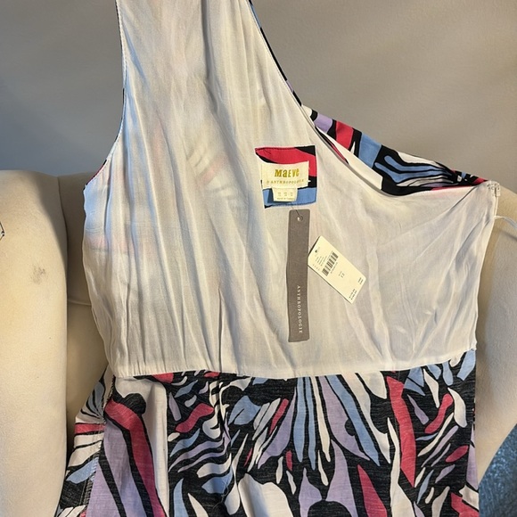 NWT Anthropologie Maeve One Shoulder Multicolor midi ruffled Dress cotton 12 - Picture 10 of 15